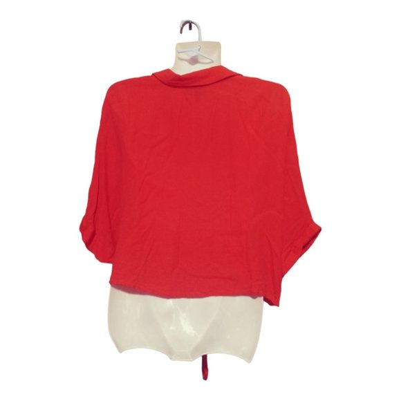 Topshop size 4 bright orange Button Front Tie Waist Short Sleeve Top - Picture 2 of 5